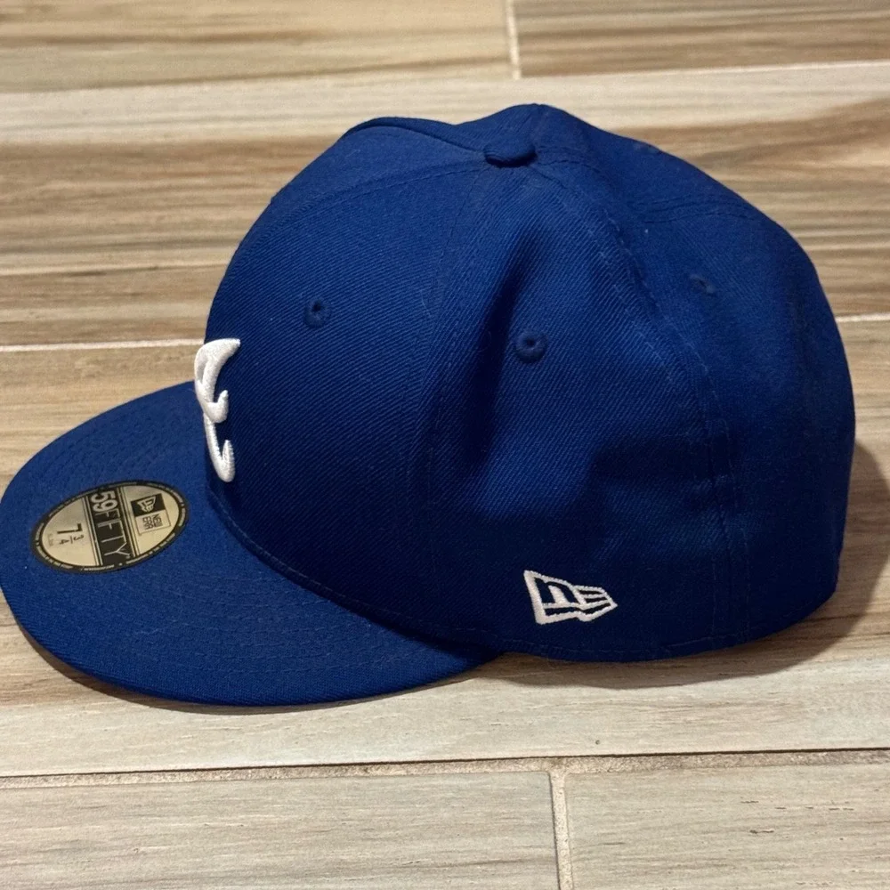 New Era 59FIFTY Atlanta Braves Fitted Hat Blue Wool King Side Patch 7 3/4 MLB